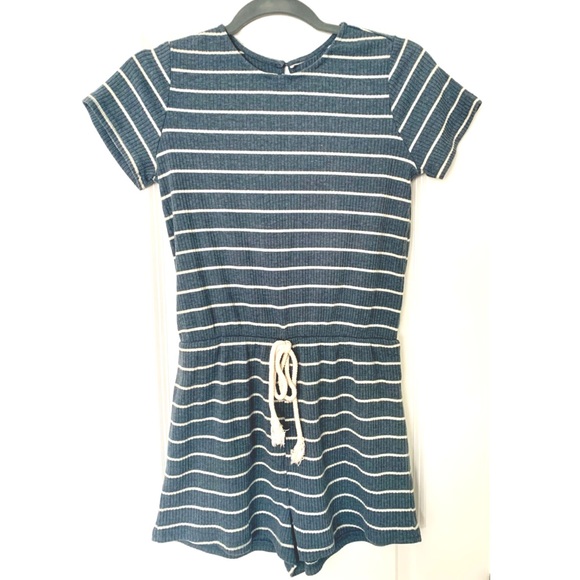 Pink Lily All Your Love Blue Striped Romper - Picture 2 of 8